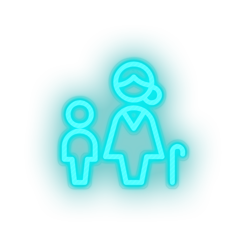 ice_blue family parent mother children human cane person old child kid baby grandmother led neon factory