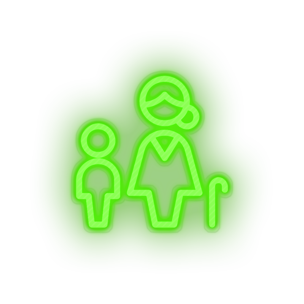 green family parent mother children human cane person old child kid baby grandmother led neon factory