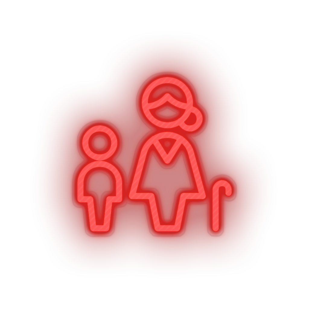 red family parent mother children human cane person old child kid baby grandmother led neon factory