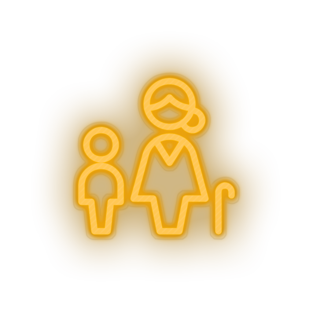 warm_white family parent mother children human cane person old child kid baby grandmother led neon factory