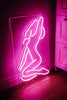 Sexy girl woman pink neon sign for bar, night club, party, erotic striptease